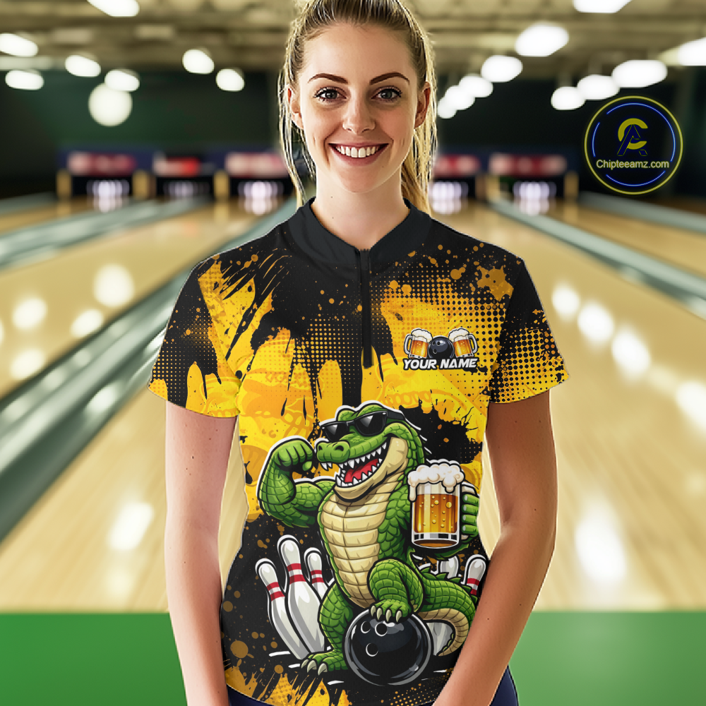 Custom Beer Alligator Bowling Jersey for Women Bowling Polo & 1/4 Zip Bowling Team Shirts HNT271