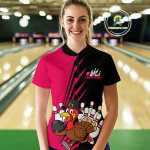 Pink Turkey Bowling Shirts for Women Men Team Custom Bowling Jerseys Thanksgiving MBL180