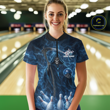 Load image into Gallery viewer, Blue Thunder Lightning Bowling Shirt for Women Bowling League Jersey Polo &amp; Quarter-Zip Bowling Outfit QZT932