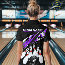 Load image into Gallery viewer, Custom Purple Funny Bowling Jersey for Women Bowling Uniform Polo &amp; 1/4 Zip Bowling Team Shirts HNT128
