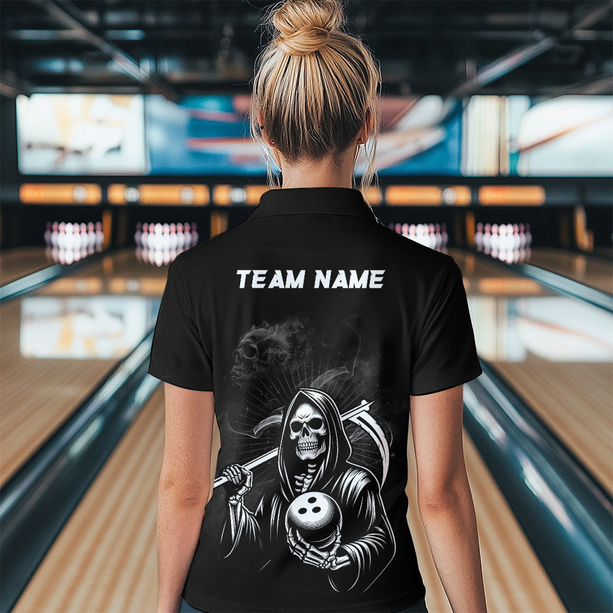 Bowling Shirt Custom Skull Bowling 1/4 Zip Shirt for Women Bowling Team League QZT299