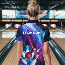 Load image into Gallery viewer, Personalized Galaxy Bowling Pins and Ball Shirt Blue &amp; Purple Neon 1/4-Zip Bowling Team League QZT664