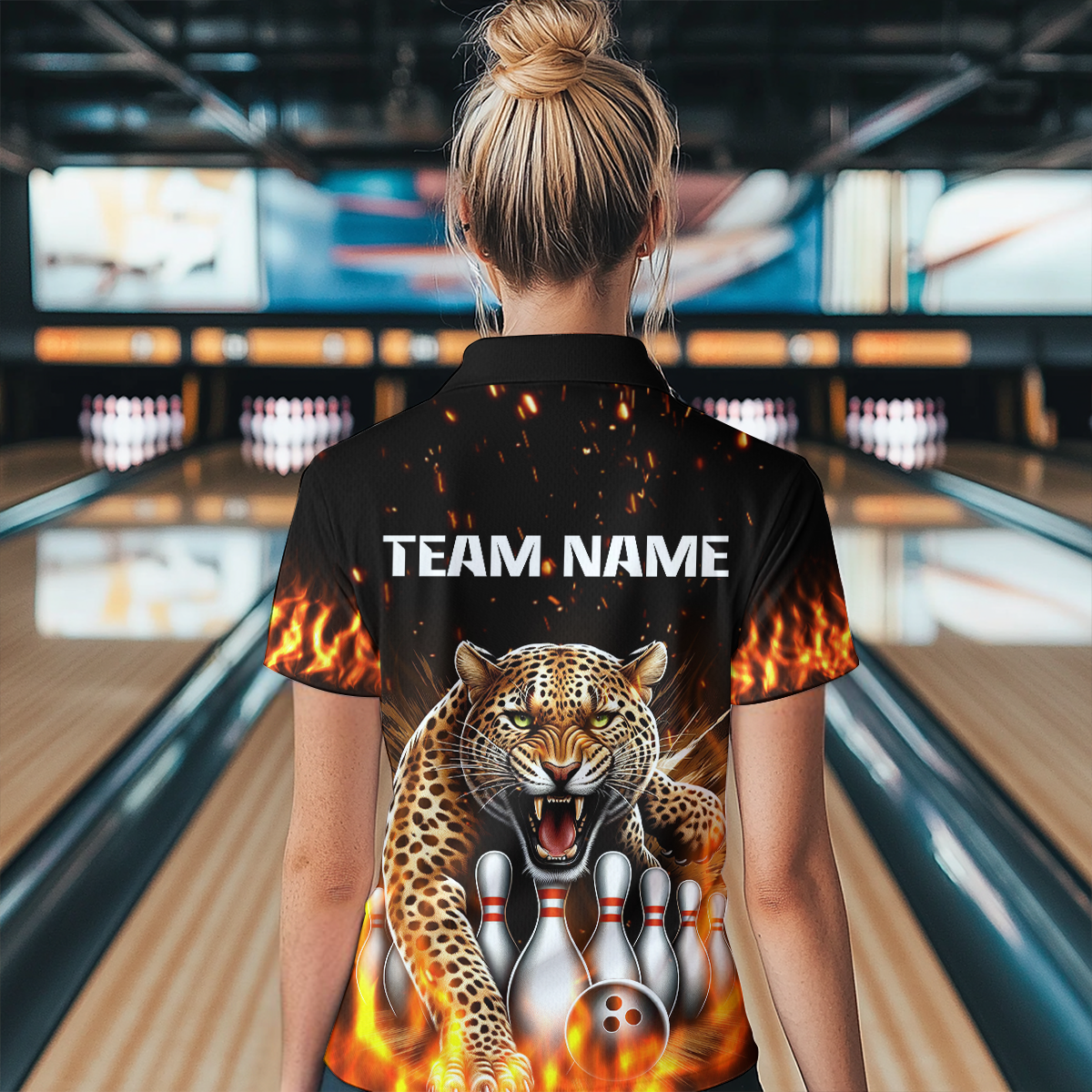 Custom Bowling Shirts Bowling Quarter Zip Flames Bowling Shirt for Women QZT452