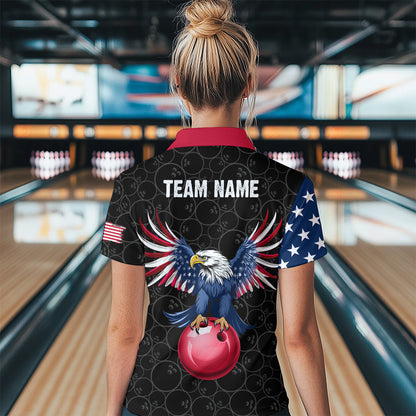 Custom American Bowling 1/4 Zip Shirt for Men & Women Eagle Bowling Jersey Team League Black BDT548