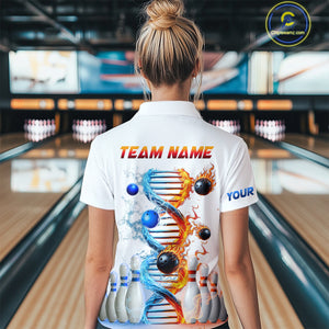 Custom Flame & Water DNA Bowling Shirt White Quarter-Zip Bowling Jersey for Men And Women QZT685