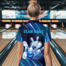 Load image into Gallery viewer, Custom Blue Bowling Jersey for Women Bowling Team Shirts Bowling Uniform Polo &amp; 1/4 Zip HNT162