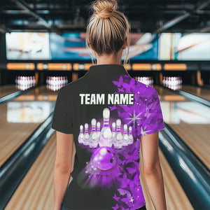 Purple Butterfly Bowling Shirts For Men Women Custom 1/4 Zip Bowling Jersey Team BDT505