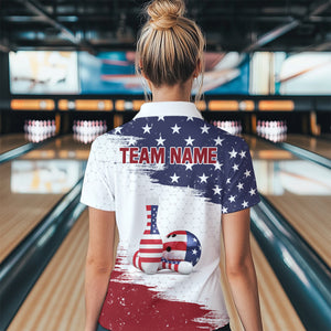 American Flag Bowling Quarter-Zip Shirt Custom Bowling Jersey for Women Bowling Team League QZT52