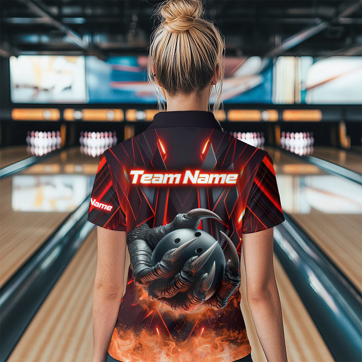 Red & Black Flame Dragon Bowling Shirt 1/4-Zip Bowling Team League for Men Women Bowling Gifts QZT668