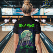 Load image into Gallery viewer, Purple And Green Wolf &amp; Skull Bowling Team Shirt for Women Custom Bowling League Jersey Bowling Unisex QZT732