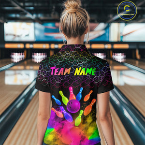 Colorful Bowling Custom Women Bowling Shirt Polo & Quarter-Zip Bowling Team Jerseys HNT73