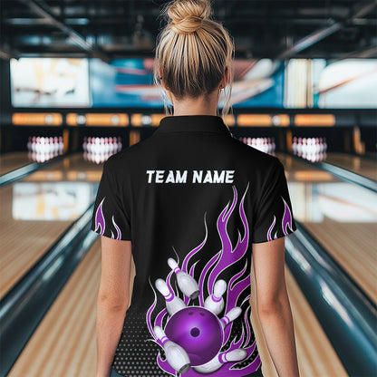 Purple Flame 1/4 Zip Bowling Shirts for Men And Women Custom Bowling Team Jerseys Unisex BDT477