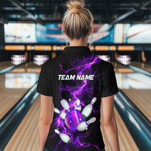 Load image into Gallery viewer, Black and Purple Lightning Bowling Shirts For Women Custom Bowling Team Uniform Bowlers Outfits NQS9597