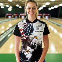 Load image into Gallery viewer, Personalized Eagle Bowling Shirts Patriotic Bowling Jersey for Women 1/4 Zip Shirt QZT307