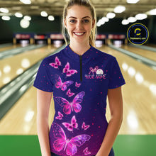 Load image into Gallery viewer, Purple Butterflies Bowling Shirts for Women Men Team Custom Bowling Jerseys MBL135