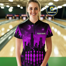Load image into Gallery viewer, Purple Bowling Custom Women Bowling Shirt Polo &amp; Quarter-Zip Bowling Team Jerseys HNT66