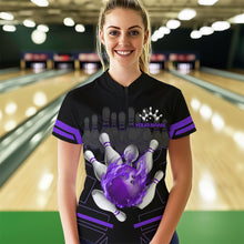Load image into Gallery viewer, Custom Flame Bowling Jersey For Women Bowling Team Shirt League Bowling Quarter-Zip Shirt BDT303