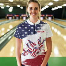 Load image into Gallery viewer, American Flag Bowling Quarter-Zip Shirt Custom Bowling Jersey for Women Bowling Team League QZT52