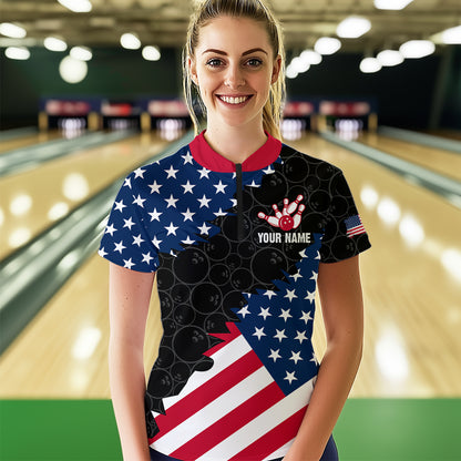 Custom American Bowling 1/4 Zip Shirt for Men & Women Eagle Bowling Jersey Team League Black BDT548