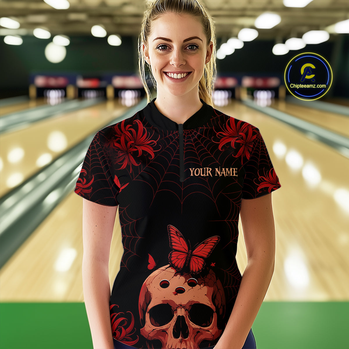 Skull Halloween Team Shirt Custom Horror Bowling Jersey for Women Bowling League Bowling Outfit QZT734