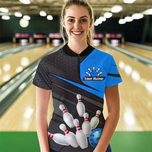 Blue Bowling Shirt for Men&Women Team Bowling Jersey Colorful Bowling Polo & 1/4 Zip MBL49