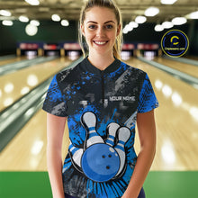 Load image into Gallery viewer, Blue Watercolor Bowling Shirts for Women Men Custom Team Bowling Polo&amp;1/4 Zip Shirt MBL110