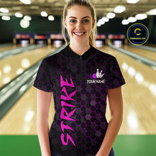 Load image into Gallery viewer, Custom Strike Purple Bowling Women Bowling Shirt Polo &amp; Quarter-Zip Bowling Team Jerseys HNT79