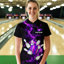 Load image into Gallery viewer, Black and Purple Lightning Bowling Shirts For Women Custom Bowling Team Uniform Bowlers Outfits NQS9597