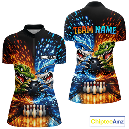 Custom Flame Shark and Alligator Bowling Jersey for Women Bowling Uniform Bowling Team Shirts HNT248