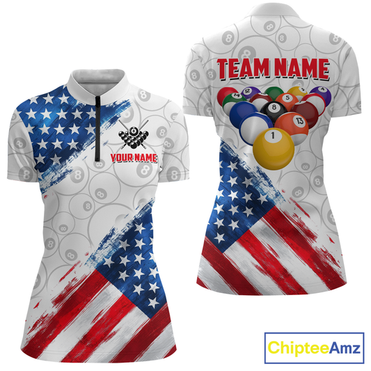 American Flag Personalized Billiard Team Jersey Billiard Gifts for Women Polo & 1/4 Zip Shirts NNT41