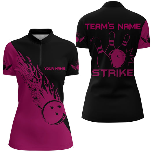 Strike Bowling Quarter-Zip Shirt For Women Custom Bowling Team Jersey BDT195
