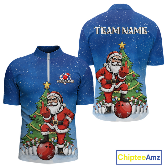 Custom Funny Santa Christmas Bowling Jersey for Men Bowling Team Shirts Polo & 1/4 Zip HNT139