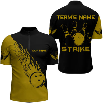 Strike Bowling Quarter-Zip Shirt For Men Custom Bowling Team Jersey BDT194