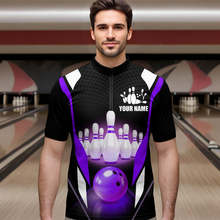 Load image into Gallery viewer, Purple Bowling Shirt for Men and Women Bowling Jersey with Team Bowling Polo &amp; 1/4 Zip MBL42