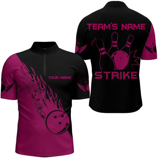 Strike Bowling Quarter-Zip Shirt For Men Custom Bowling Team Jersey BDT194
