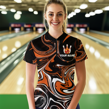 Load image into Gallery viewer, Custom Flame Bowling Shirt Orange Quarter Zip Bowling Shirt Unisex Bowling Outfits QZT602