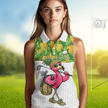 Load image into Gallery viewer, Golfing Flamingo Sleeveless Womens Funny Golf Polo Shirt Custom Yellow Pattern Pineapple Golf Ball Clothes Shirts NHT739