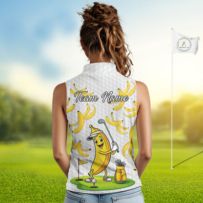 Funny Banana Pattern Golf Womens Sleeveless Polo Shirt, Team Golf Clothes, Golf Gifts NBT610