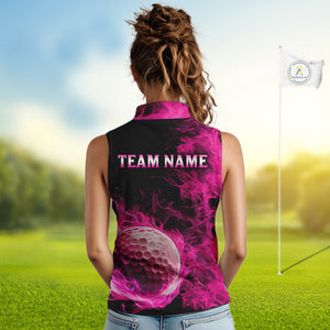 Black and Pink Flame Golf Ball Women sleeveless polo shirt custom golf outfit for ladies golf clothes NQS9869