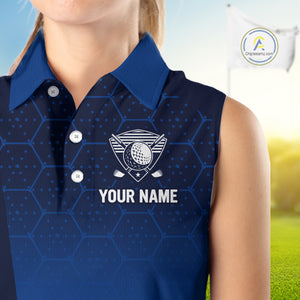 Blue Pattern Women sleeveless polo shirt custom Team name golf outfit for ladies, unique golf gifts NQS9874