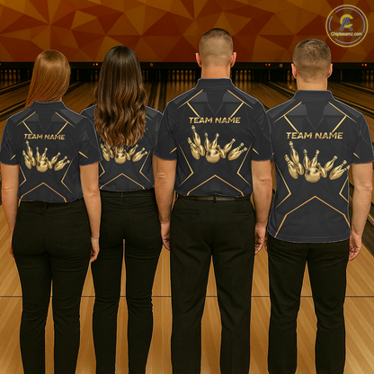 Custom Black and Gold Bowling Jersey for Men Bowling Team Shirts Bowling League Polo & 1/4 Zip HNT175