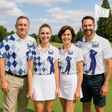 Load image into Gallery viewer, Custom Argyle Pattern Golf Polo Shirts For Men, Blue Argyle Golf Ball White Golf Clothing Shirts NYN2990