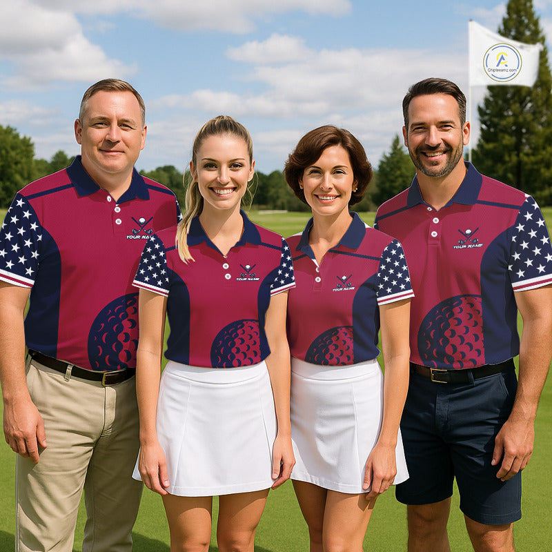 Personalized Red, white and blue US flag mens golf polo shirts custom patriotic golf attire for men NQS11387