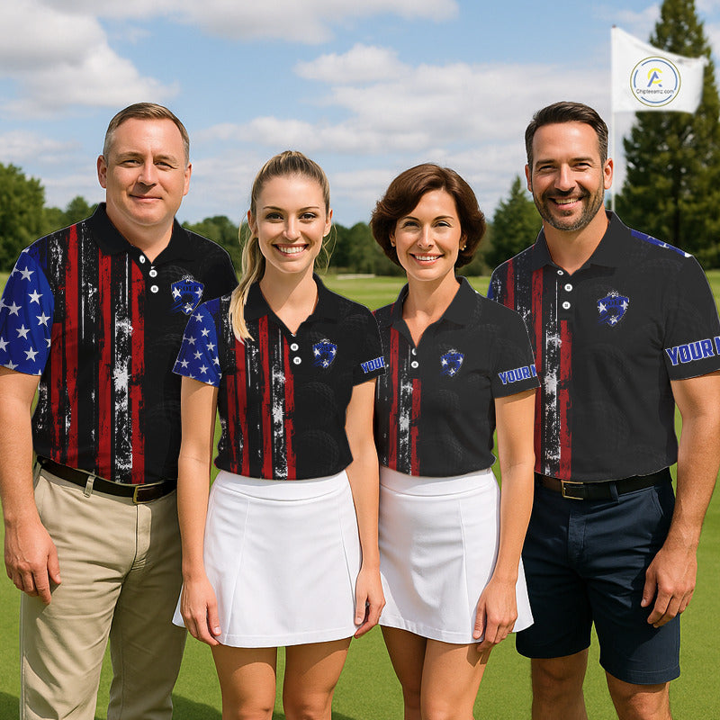 Custom Mens Golf Polo Shirt USA Flag, Golf Family Team Shirt, School Team Golf Shirt, Patriotic Golf Shirt NHT715