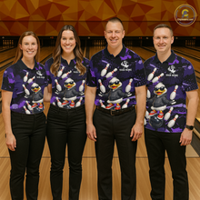 Load image into Gallery viewer, Custom Purple Funny Duck Bowling Shirt for Men Bowling Jersey Polo &amp; 1/4 Zip Bowling Outfit QZT943