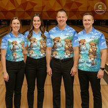 Load image into Gallery viewer, Custom Funny Otter Family Bowling Shirt DNA Bowling League Polo &amp; 1/4-Zip Bowling Outfit for Men QZT933