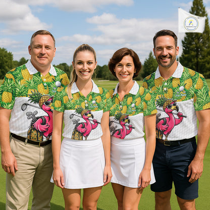 Golfing Flamingo Mens Funny Golf Polo Shirt Custom Yellow Pattern Pineapple Golf Ball Clothes Shirts NHT739
