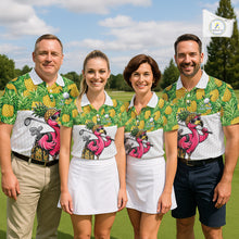 Load image into Gallery viewer, Golfing Flamingo Mens Funny Golf Polo Shirt Custom Yellow Pattern Pineapple Golf Ball Clothes Shirts NHT739