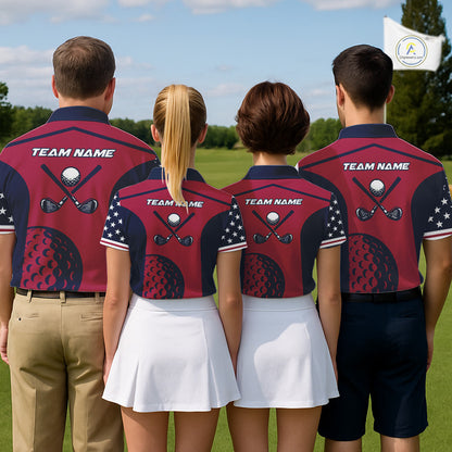 Personalized Red, white and blue US flag mens golf polo shirts custom patriotic golf attire for men NQS11387