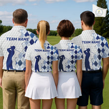 Load image into Gallery viewer, Custom Argyle Pattern Golf Polo Shirts For Men, Blue Argyle Golf Ball White Golf Clothing Shirts NYN2990